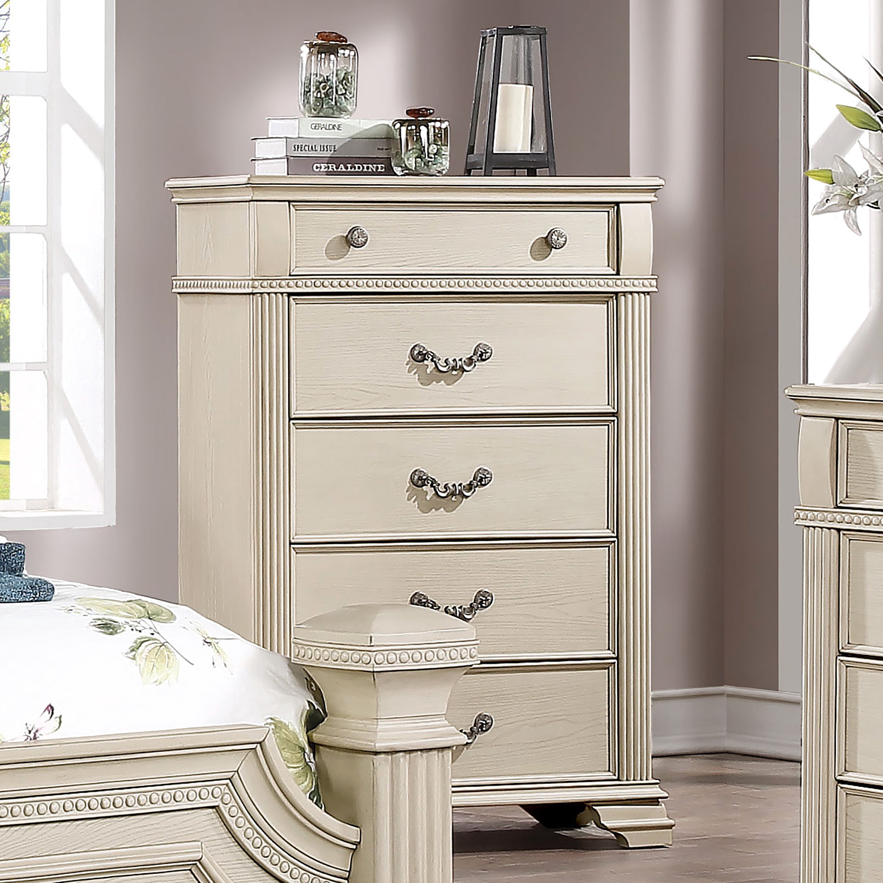 Furniture of America Rendy Adult Traditional 5-Drawer Vertical Dresser, White