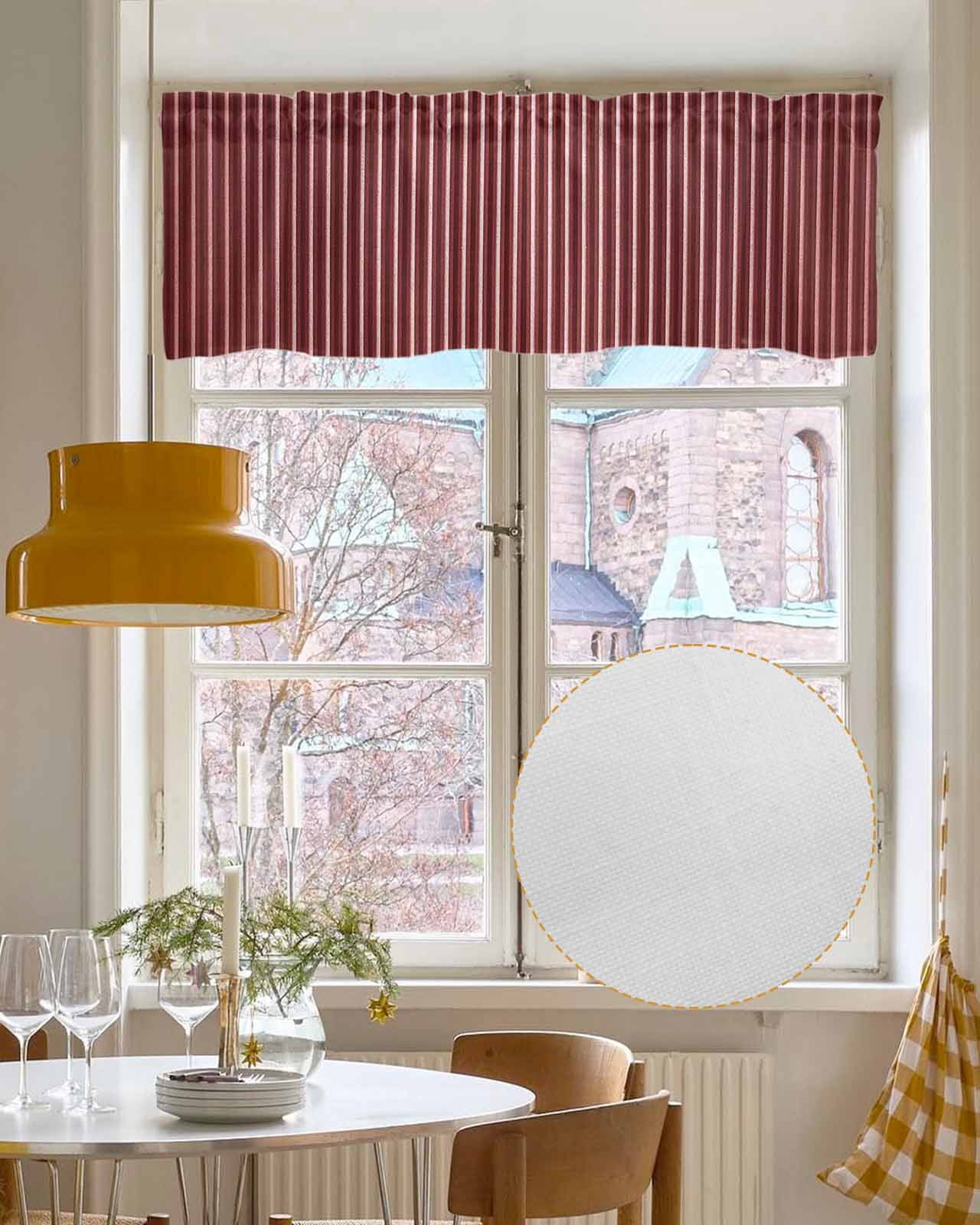 Red Striped Linen Curtain Valance for Bedroom/Bathroom/Kitchen/Office/Living/Dining Room Window,Modern Abstract Art Aesthetics Rod Pocket Topper Decorative Cafe Drapes Panel 54"x18"