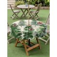 thumbnail image 3 of Outdoor Tablecloth with Umbrella Hole and Zipper, Rustic Christmas Tree Round Table Cloth 60 Inch Waterproof Tablecloth, Winter Watercolor Gold Snowflakes Picnic Table Cover for Patio Camping, 3 of 7
