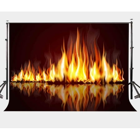 Image of ABPHOTO Polyester 7x5ft Burning Fires Backdrop Black Fireplaces Photography Background