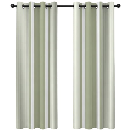 Sage Green White Stripes Blackout Curtains 63 Inches Long Lines Modern Vertical Stripes Thermal Insulated Room Darkening Drapes with Grommets for Living Room 42 W x 63 L 2 Panels