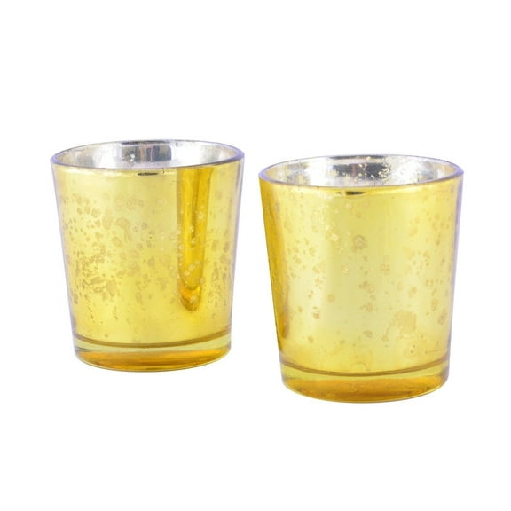 Set of 2 Gold & Silver Mercury Finish Small Speckled Glass Tealight Votive Candle Holders Evening Wedding Parties Home Decor Table Decoration Gift by MystiqueDecors