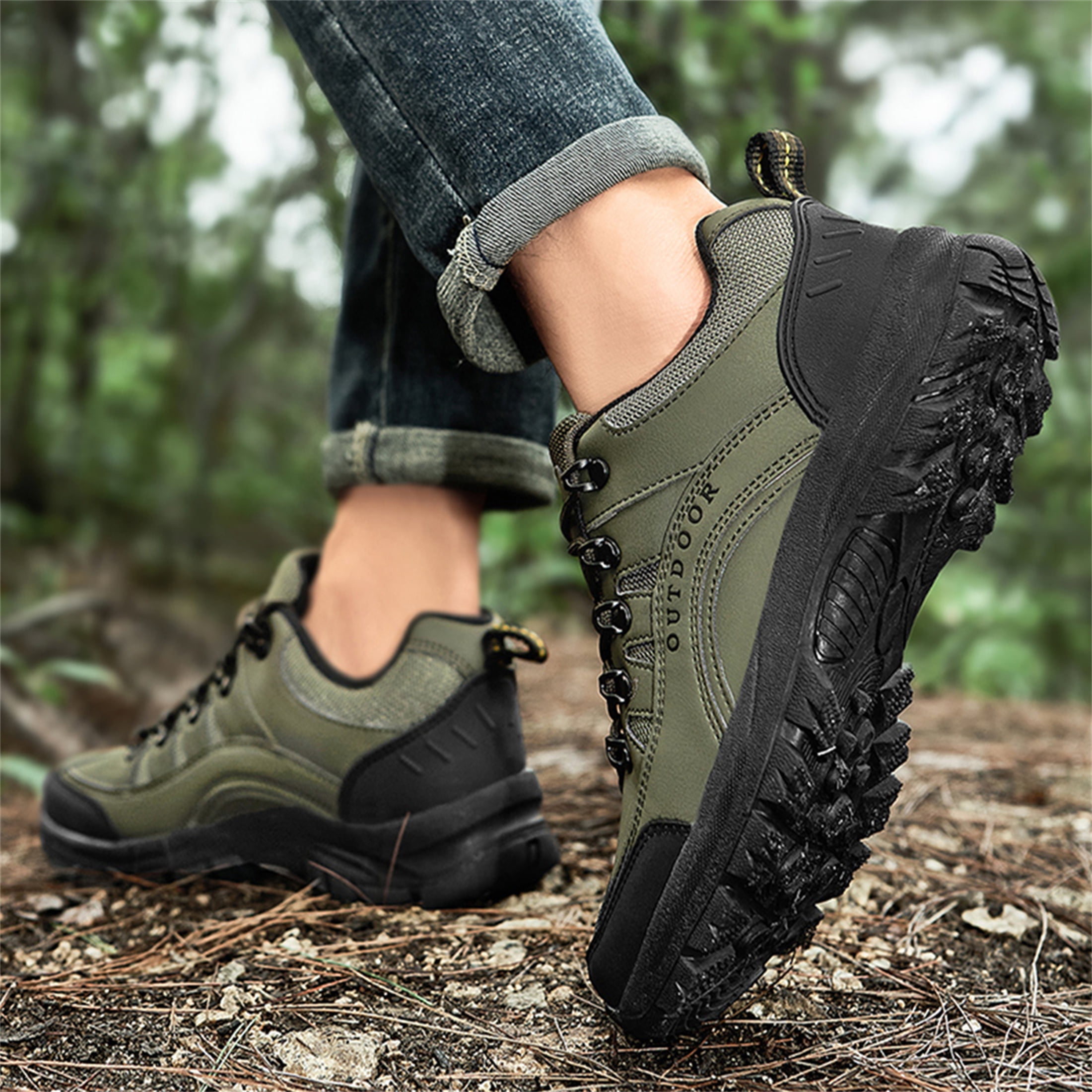 LASUDRAA Men's Hiking Shoes Waterproof Non-Slip Low-Up Sport Shoes Comfortable Outdoor Sneakers