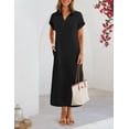 thumbnail image 4 of Merokeety Womens Summer Maxi Dress V Neck Collared Vacation T Shirt Long Dresses Black 2xl, 4 of 8