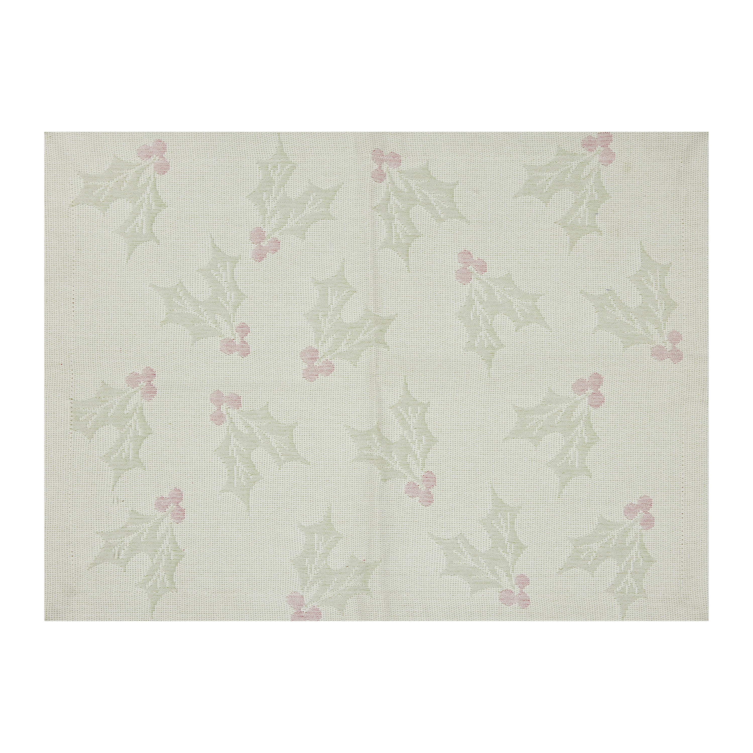 Holiday Holly Jacquard 4 Pack Table Placemat Set - 13" x 19" - 100% Cotton, Multi-Color