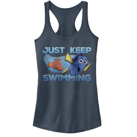 Junior's Finding Dory Just Keep Swimming Current  Racerback Tank Top Indigo X Large