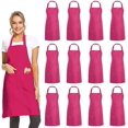 thumbnail image 1 of 12 Pack Plain Bib Aprons With 2 Pockets - Pink Unisex Commercial Apron Bulk For Kitchen Cooking Niuniu, 1 of 2