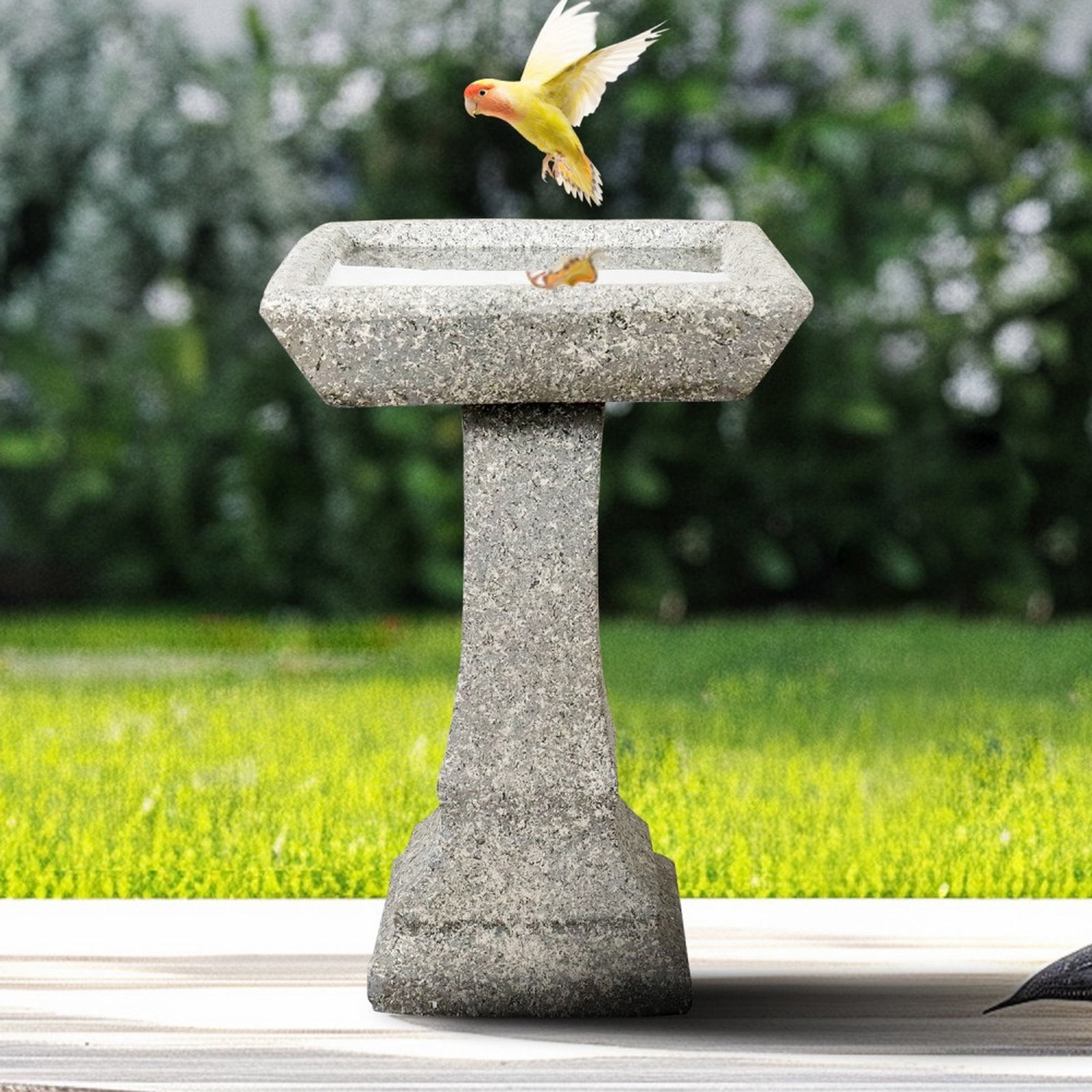 Hamiedun 22.8" H Rustic Birdbath Freestanding Square Bird Bath with Faux Wood Finish for Garden Lawn Backyard Patio Porch Decor