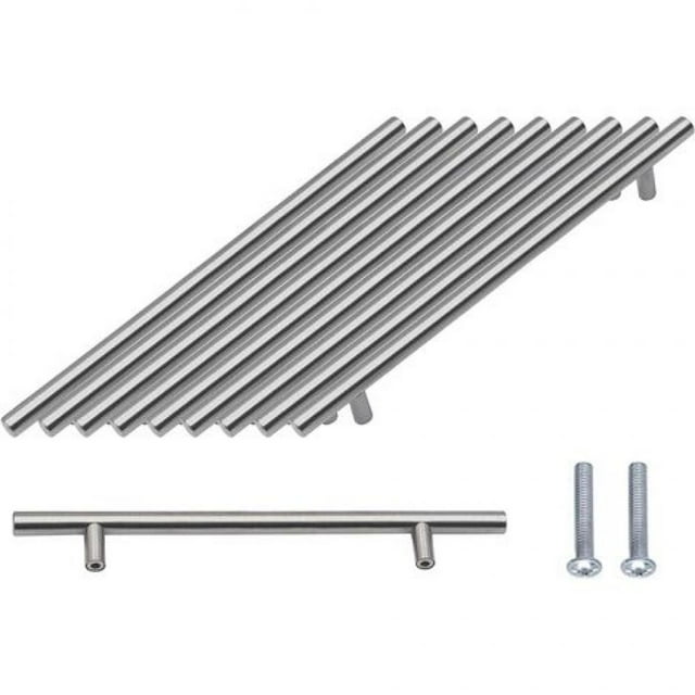 Manijas para puertas de gabinetes y muebles de acero inoxidable plateado de 160 mm, con tornillos incluidos, juego de 10 piezas