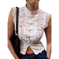 thumbnail image 2 of Gynyvoja Womens Lace Mandarin Collar Guipure Split Tank Top Sleeveless Shirt Blouses White S, 2 of 9