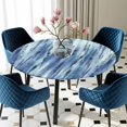 thumbnail image 5 of Elastic Fitted Round Tablecloth, Navy Blue Vintage Waterproof Stretch Table Cover for 55"-60" Tables, Stripes Painting Retro Abstract Art Washable Outdoor Tablecloths for Patio, Picnic, Camping, 5 of 9