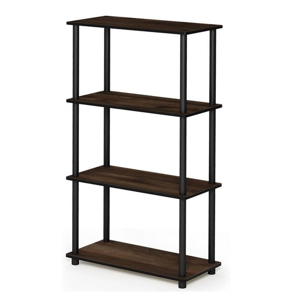 Pemberly Row Turn-N-Tube Wood 4-Tier Shelf Display Rack in Columbia Walnut/Black