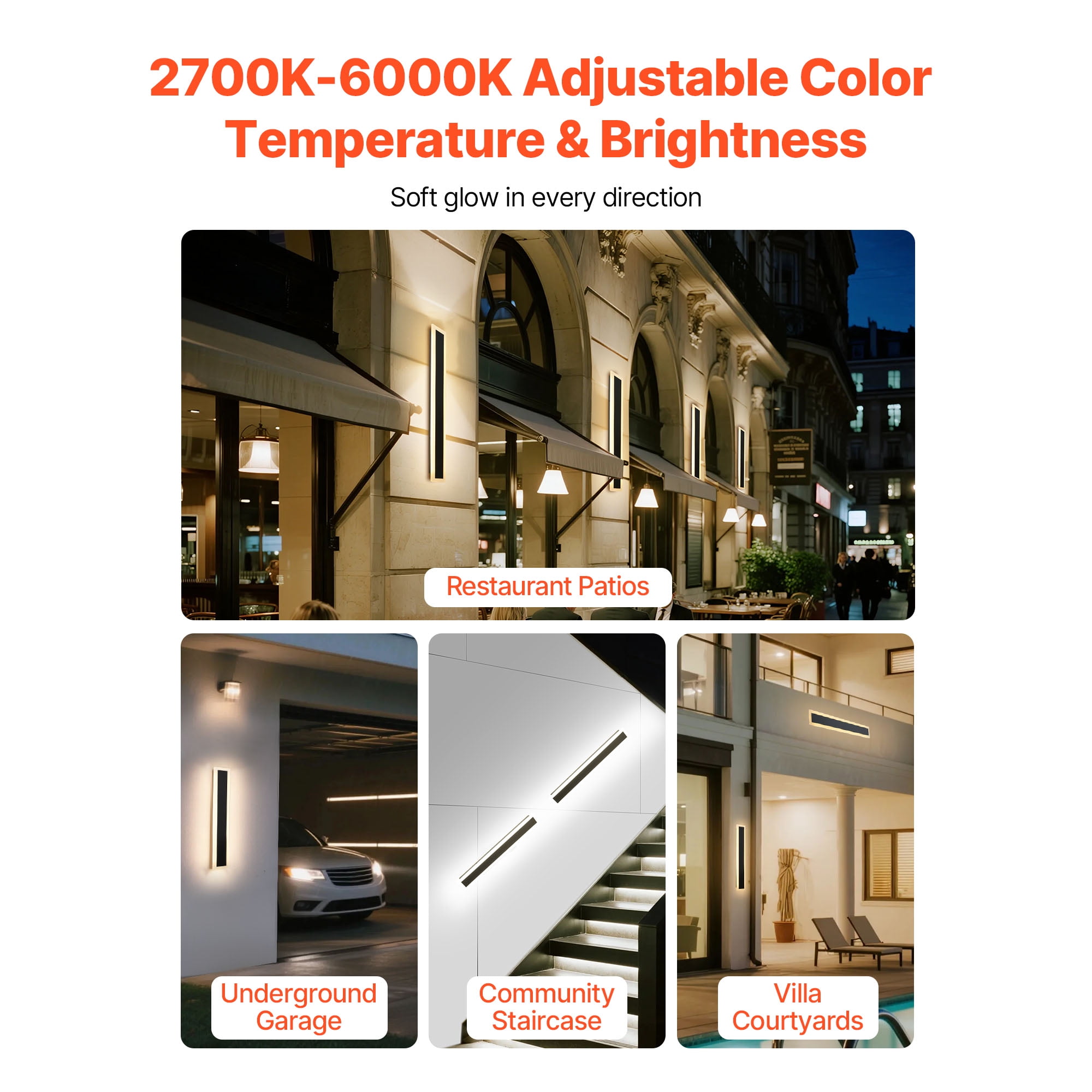 KFFKFF Outdoor Wall Lights, Set of 2, 23.6-Inch Modern Vertical Wall Sconce Fixtures, Adjustable 2700K-6000K, IP65 Waterproof and Rust-Resistant, Dimmable Exterior Lighting for Porch, Garage,and Home