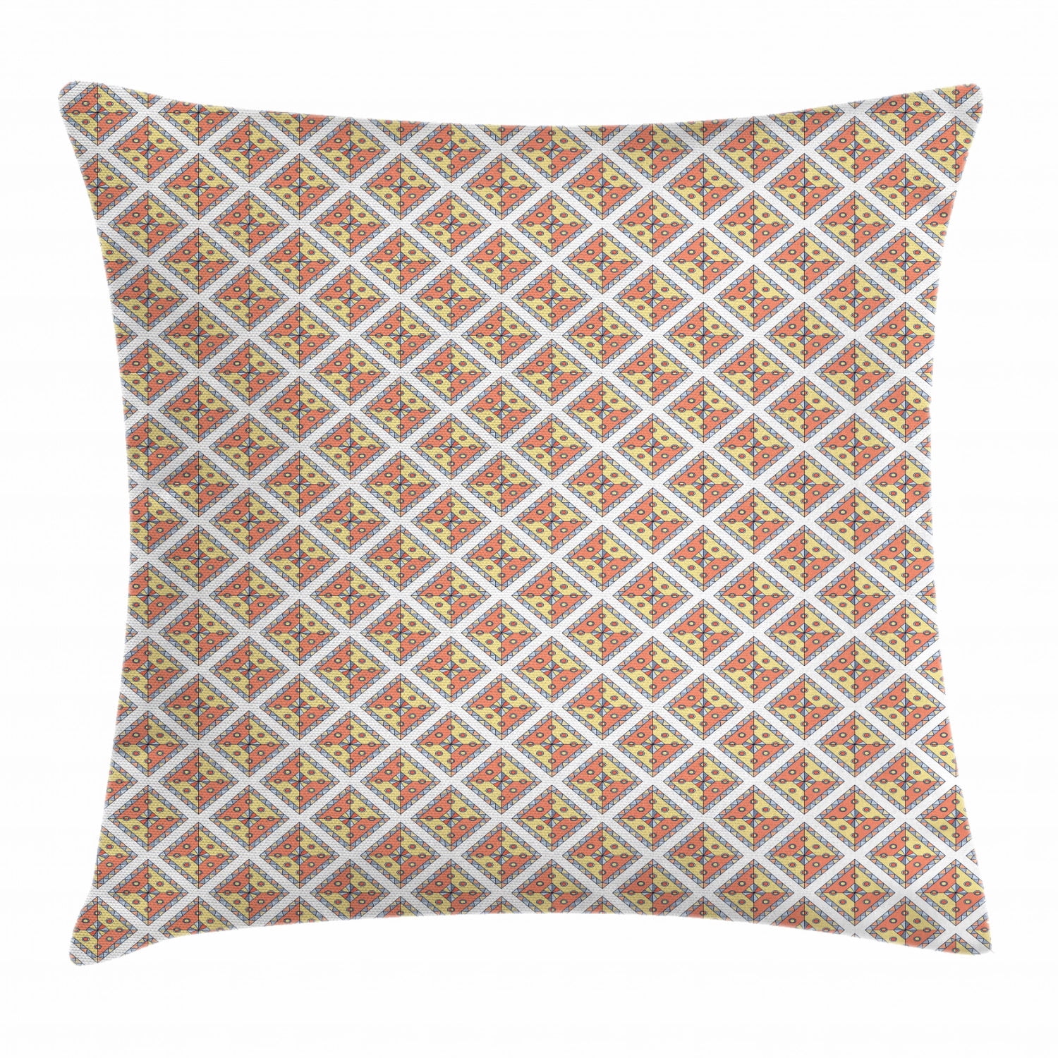 Ethnic Throw Pillow Cushion Cover, Rhombus Shapes in Hand Drawn Style