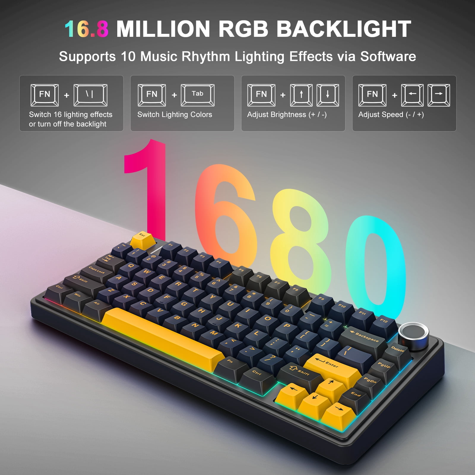AULA F75 75% Wireless Mechanical Gaming Keyboard, Hot Swappable, RGB Backlit, BT5.0/2.4GHz/Type-C, Pre-lubed Reaper Switches