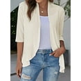 thumbnail image 3 of Luxtrada Women Open Front Cardigan Solid 3/4 Sleeve Loose Collar Draped Ruffles Cardigan (Beige,M), 3 of 4