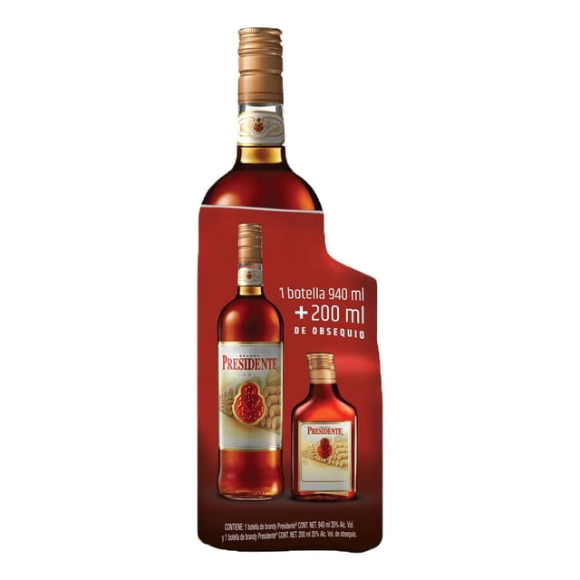 Brandy Presidente Clásico 940 ml + 1 Botella 200 ml