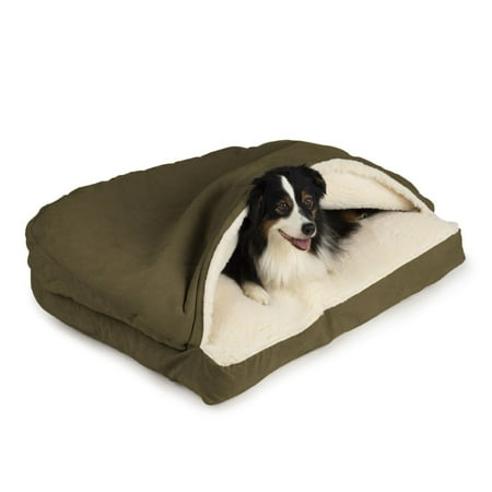 UPC: 0729053431080 | Snoozer Cozy Cave Rectangle Pet Bed  Medium  Olive  Hooded Nesting Dog Bed