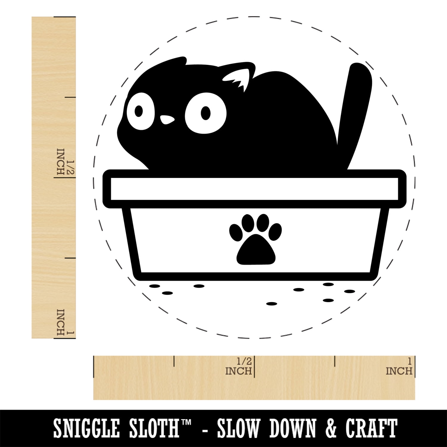 Cat Pooping Litter Box Funny Self-Inking Rubber Stamp Ink Stamper - Blue Ink - Medium 1 Inch