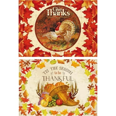Pack of 16 Fall Autumn Thanksgiving Paper Disposable 14 x 10 Inch Placemats, Floral Leaves & Turkey Autumn Harvest Table Mats for Kitchen Dining Decoration