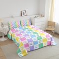 thumbnail image 3 of Erosebridal Cute Cherry Comforter Sets Queen Size,Geometric Grid Bedding Queen Comforter Set,Gradient Decoration,Reversible,Ultra Soft,3 Pieces, 3 of 7