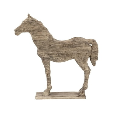 20 Inch Accent Decor Figurine Polyresin Standing Horse, Natural Wood Finish - Saltoro Sherpi