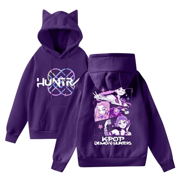 Pop cazadora para niña Demon Hunters Women's Fashion Cat-Ear Crop Top Hooded Sweatshirt (Dark Purple)