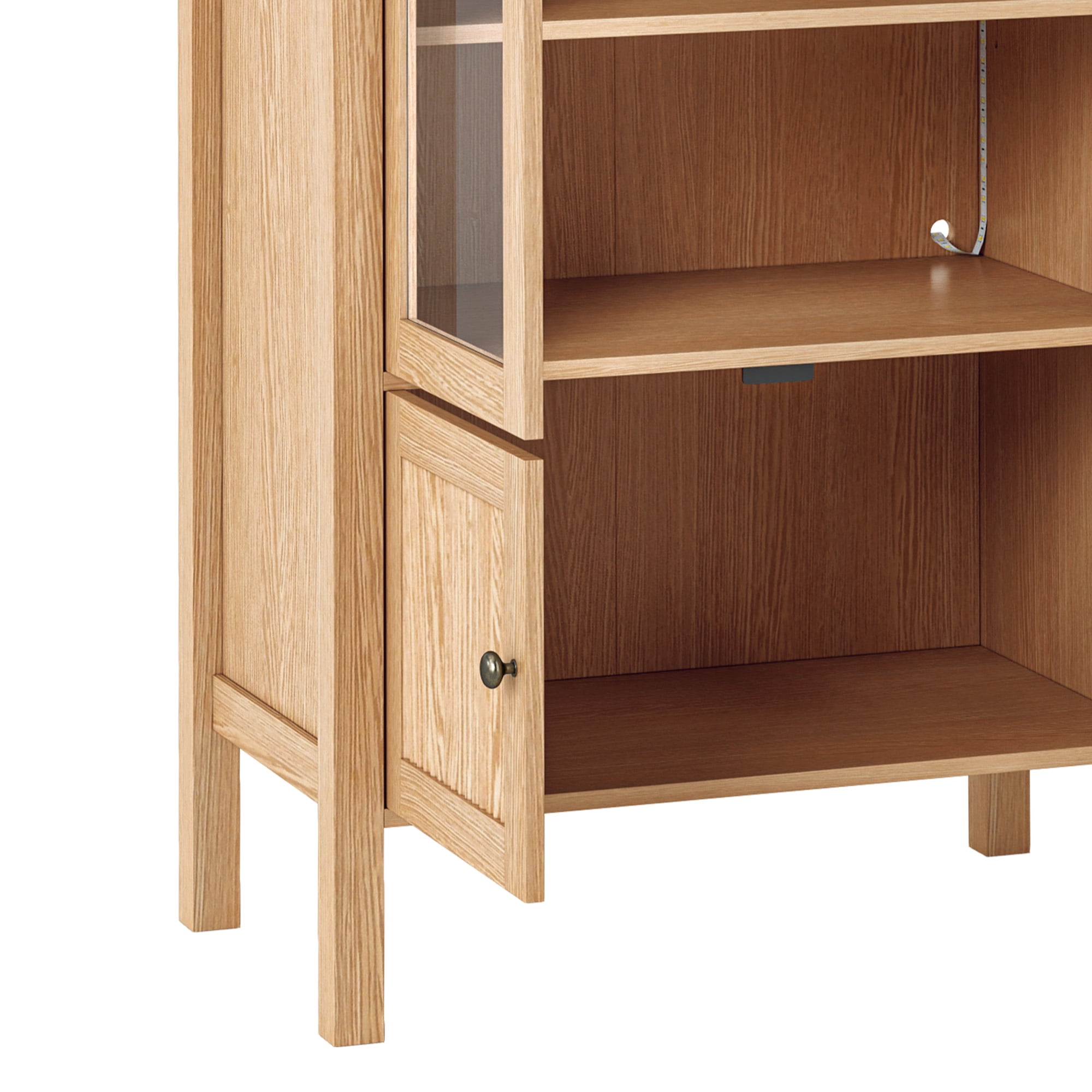 Craftian Arched Kitchen Pantry Storage Cabinet with LED Lights & Glass Doors, Display Cabinet, Natural