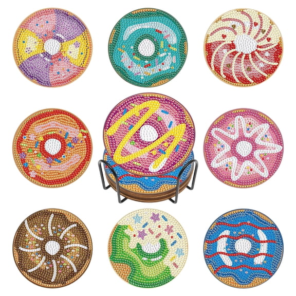 Donut Animal Diamond Art Cup Mat Kit with Holder DIY Diamond Craft Cup Holder Kit for Adult Non Slip Gem Art Craft Supply