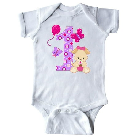 

Inktastic First Birthday with Cute Puppy and Butterflies Gift Baby Boy or Baby Girl Bodysuit