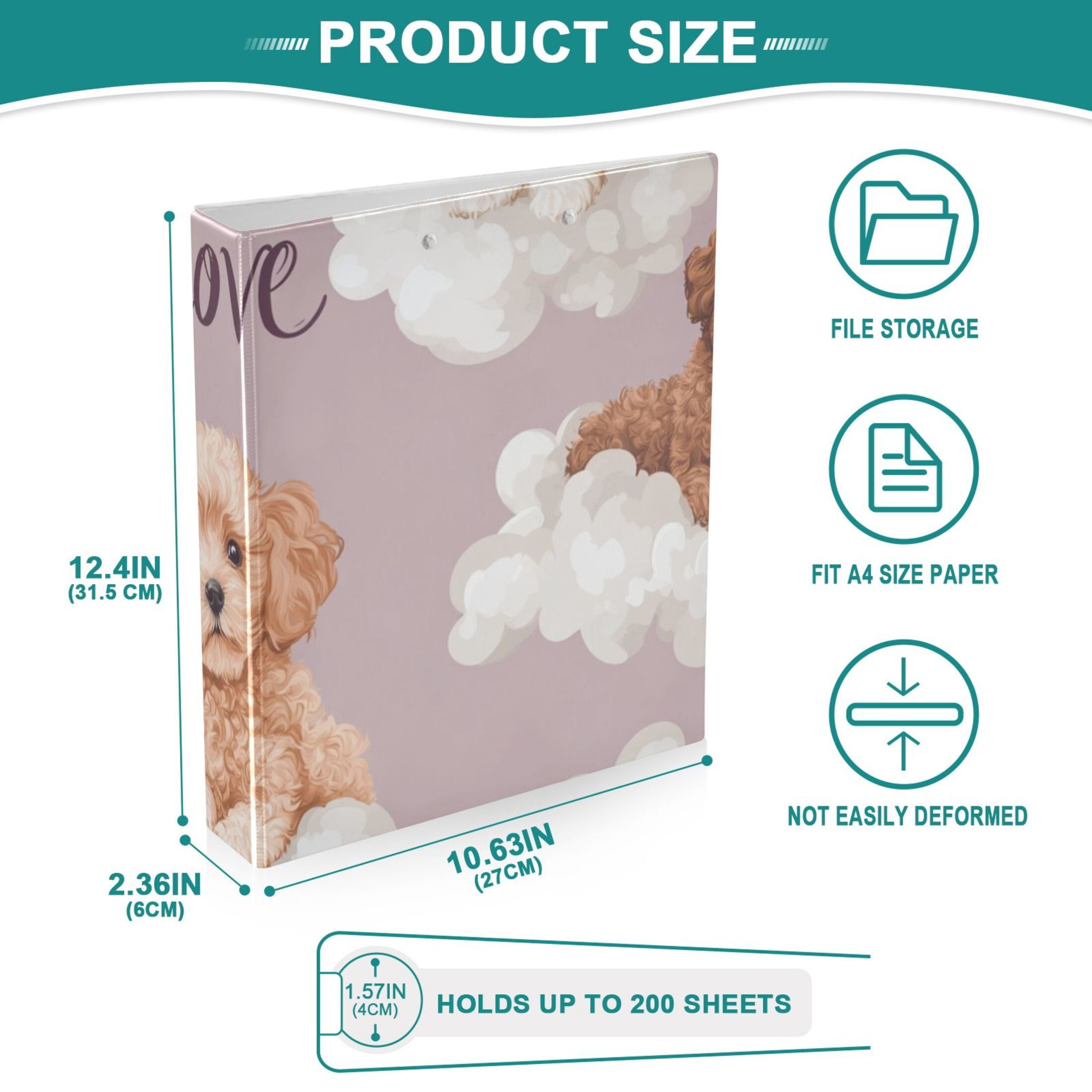 Lovely Puppy Dogs 3 Ring Binders 1.5 inch Hardcover File Folders with Interior Pockets A4 Size Organizer for School Office Hospital