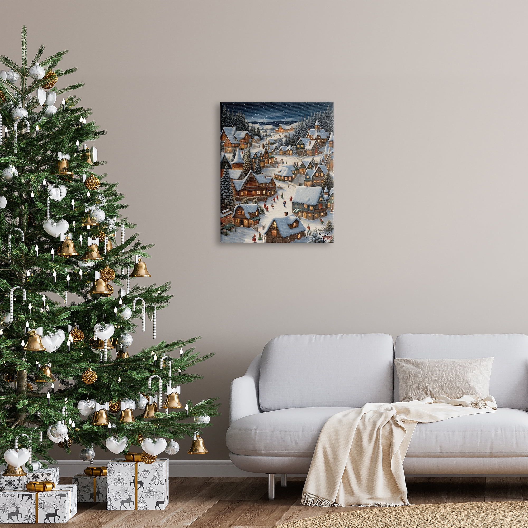 Stupell Industries Snowy Christmas Village Holiday Painting Gallery Wrapped Canvas Art Print Wall Art, 24 x 30