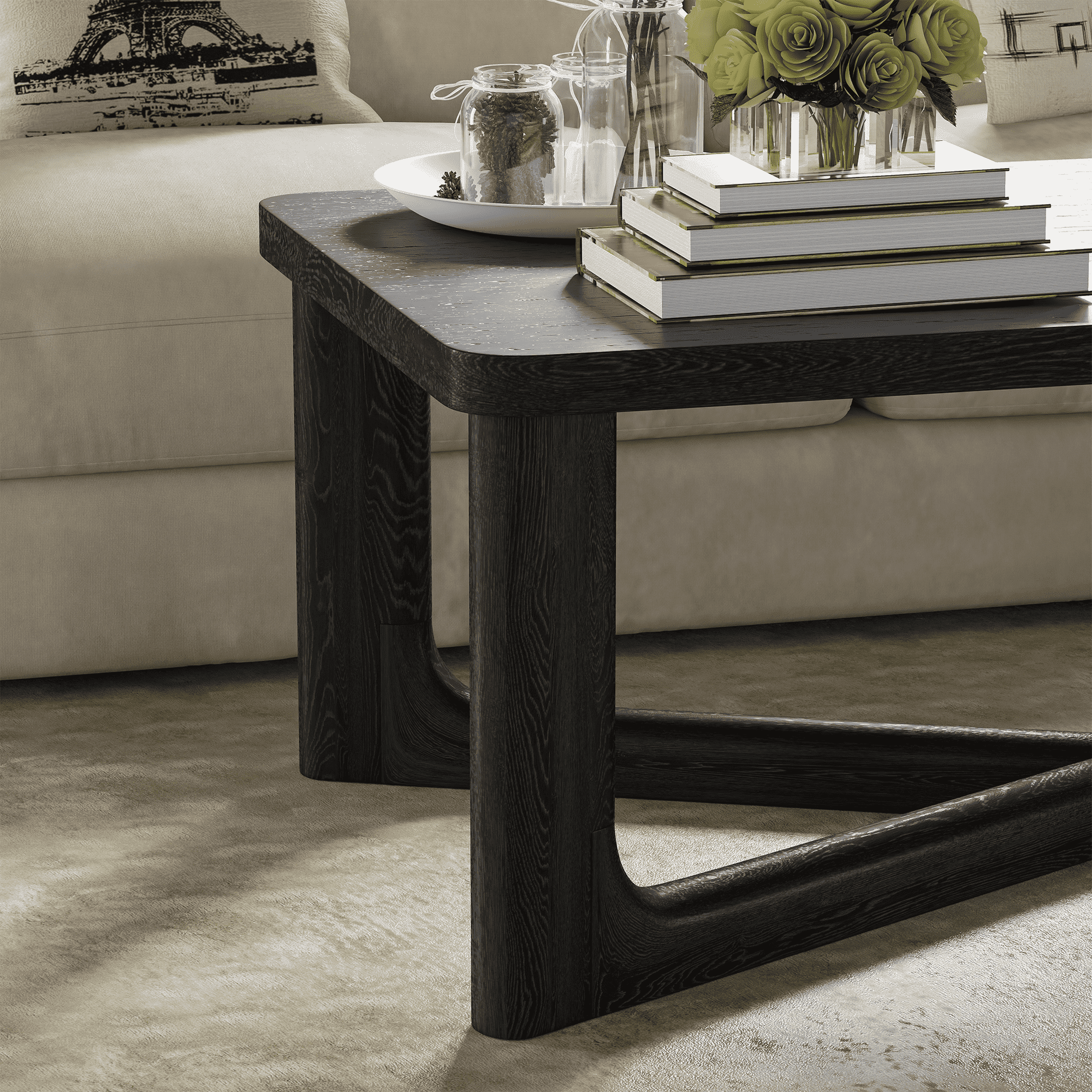 MAYEERTY 55” Rectangular Wood Coffee Table with Storage for Living Room, Black