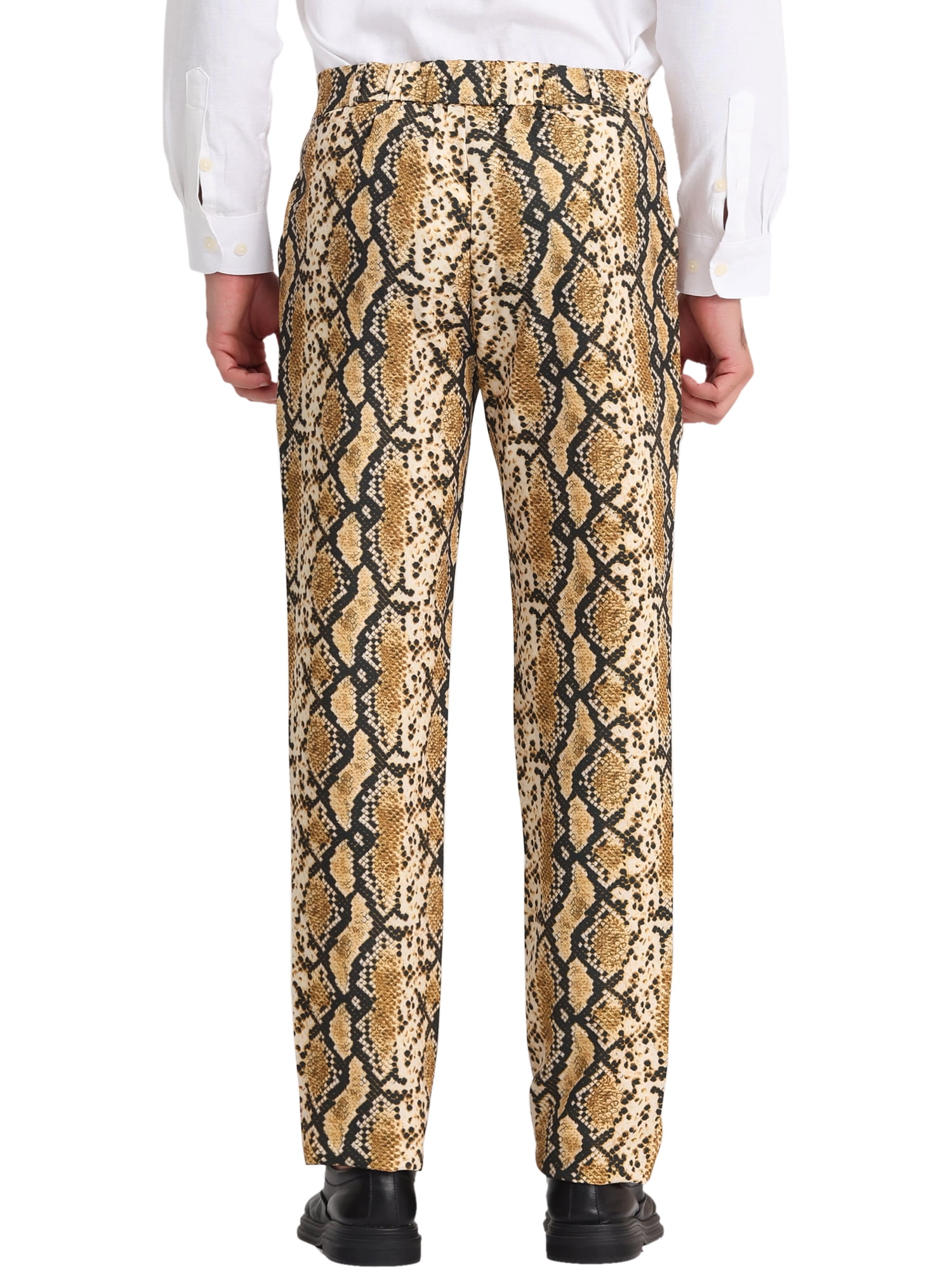 Unique Bargains Men's Animal Printed Flat Front Zipper Closure Party Prom Dress Pants 28 Snake Print