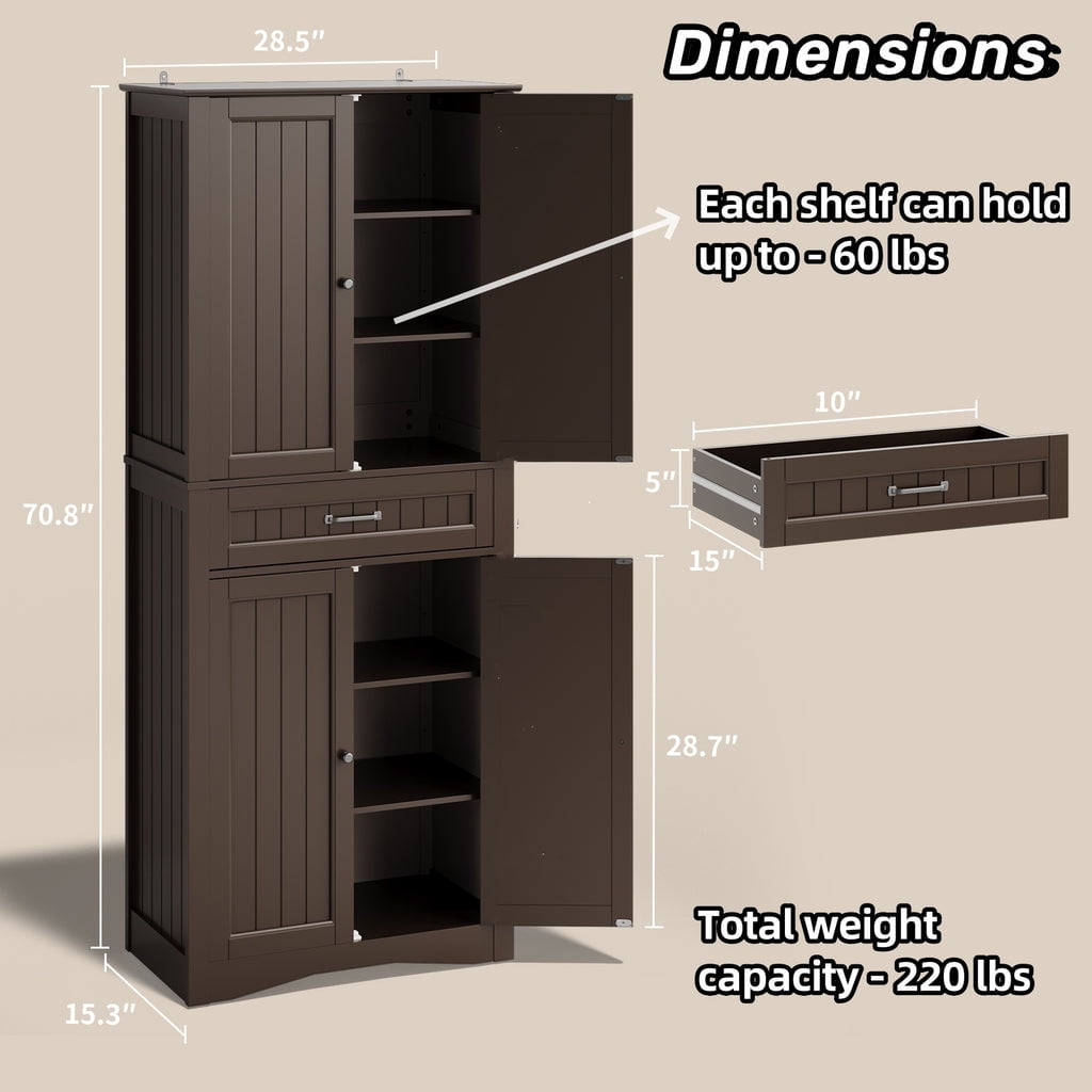 Aiho 71" Kitchen Pantry Storage Cabinet, Storage Cabinet with Barn Doors, Drawer, Adjustable Shelves(图5) Aiho 71" Kitchen Pantry Storage Cabinet, Storage Cabinet with Barn Doors, Drawer, Adjustable Shelves(图5)
