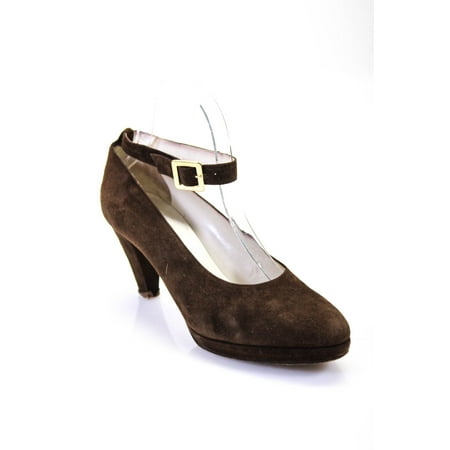 

Pre-owned|Maraolo Womens Ankle Strap Leather Round Toe Heel Pumps Brown Size 8