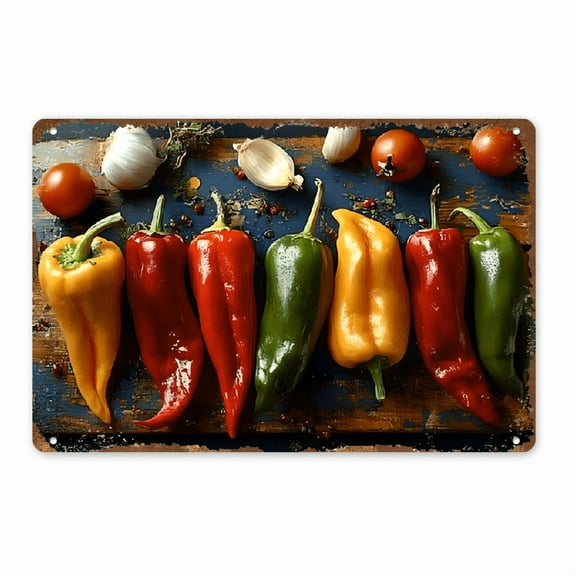 Vintage Chili Pepper Metal Tin Sign, Heat Wave Design, Multipurpose Wall Hanging Decor for Kitchen, Restaurant & Cafe, No Electricity Needed, Fun Wall Decor