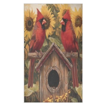 Wobogo Summer Sunflowers Cardinal Bird Waffle Weave Kitchen Towels 1 Pack Absorbent Microfiber Dish Towels Quick Dry Cleaning Cloth