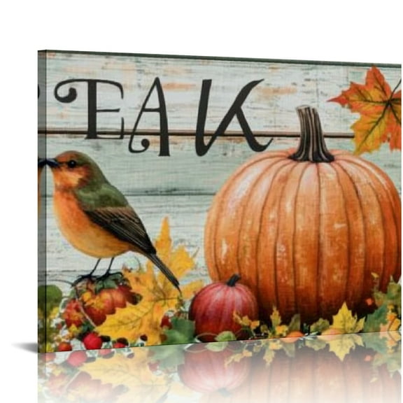 Autua Bird Pumpkin Fall Sign Canvas Wall Art for Living Room Bedroom Home Office Decor 20x16in