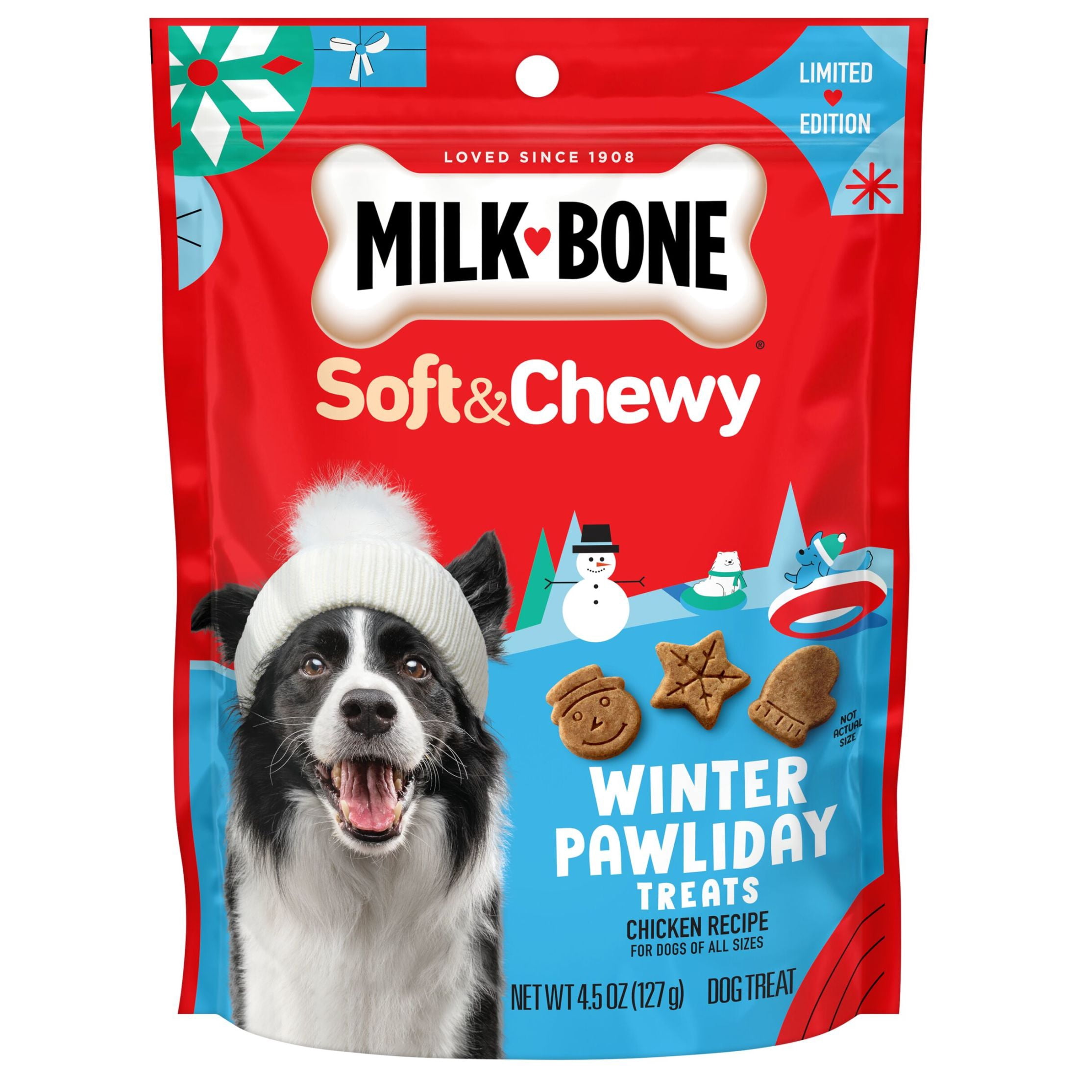 (2 pack) Milk Bone Winter Pawliday Treats, Soft & Chewy Dog Treats, Chicken Recipe, 4.5 oz Bag