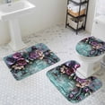 thumbnail image 3 of Purple Pink Flowers Bathroom Rugs Set Vintage Teal Mottled Wood Plant Non Slip Absorbent Soft Bath Mats 3 Piece Set with Bathroom Rug, U-Shaped Floor Mat, Toilet Seat Cover Small Size, 3 of 9