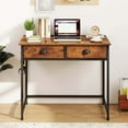 thumbnail image 2 of Costway Space Saving Home Computer Desk with 2 Fabric Drawers 4 Hanging Hooks & Metal Frame Brown, 2 of 10