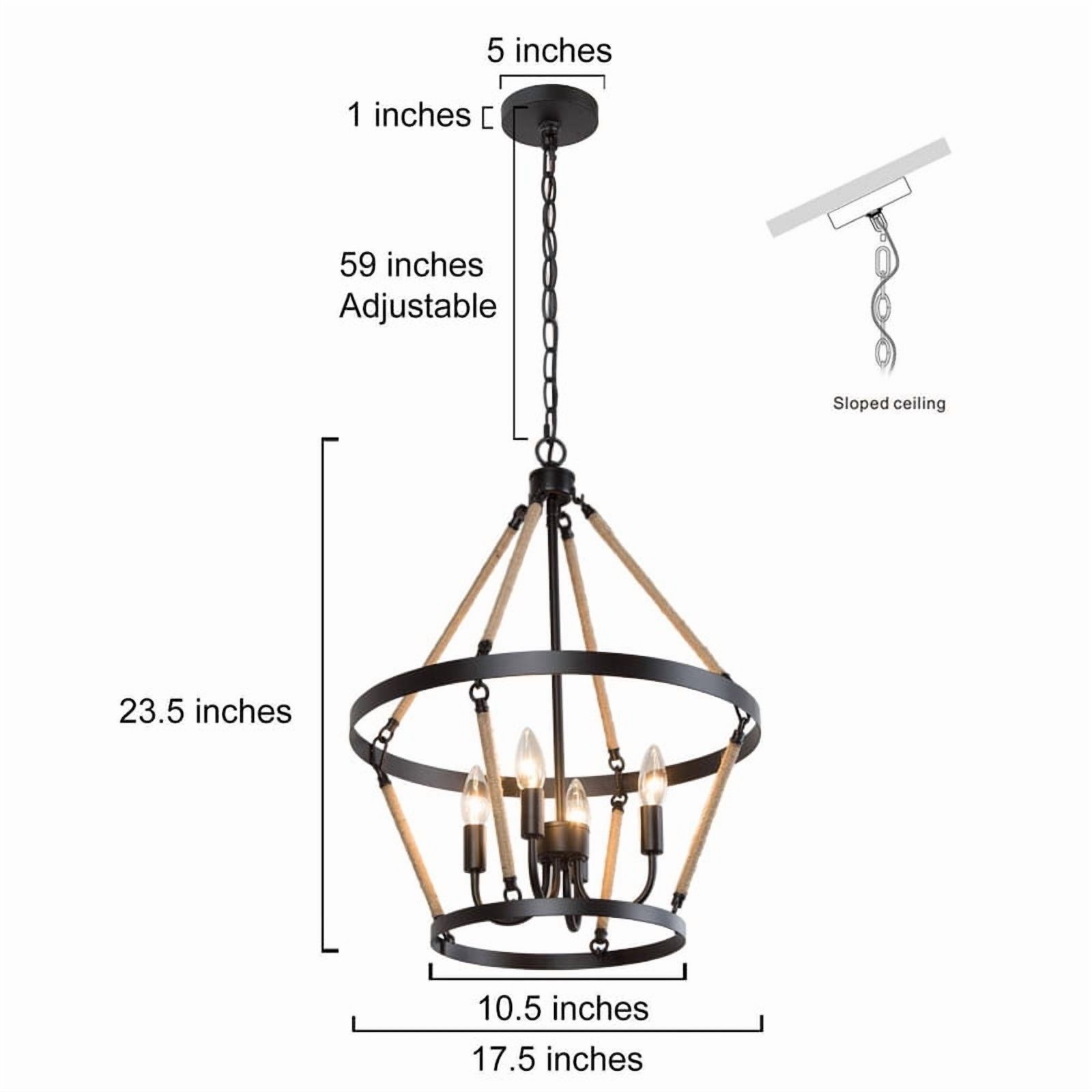 LNC Claunifer 4-Light Matte Black Farmhouse Chandelier with Rope Accents