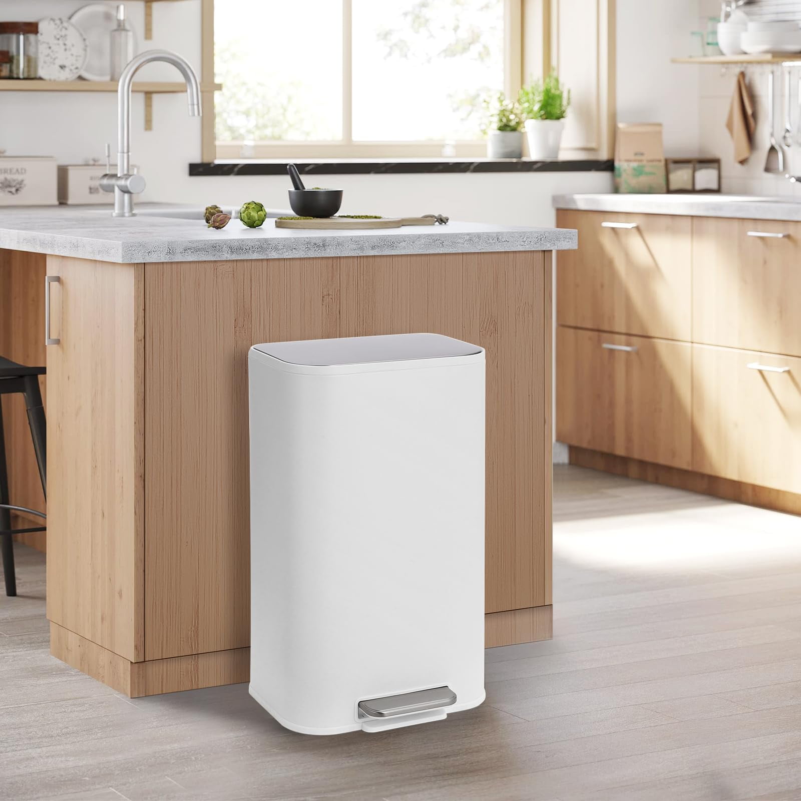 Soonbuy Slim Bathroom Trash Can, 5.3 Gal/20L Stainless Steel Waste Bins, Soft-Close Lid, Step-on Garbage Bin, Narrow Recycle Bins for Kitchen, Office, Bathroom, Black (with Removable Inner Bucket)