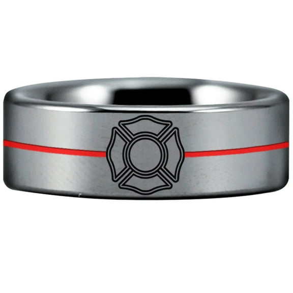 Tungsten Carbide Firefighter Red Line Ring