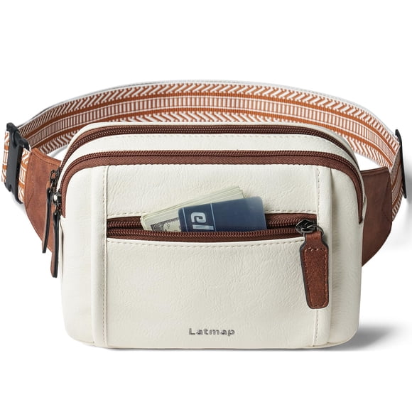 Riñonera Fanny Pack LATMAP 3L con triple cremallera, color beige