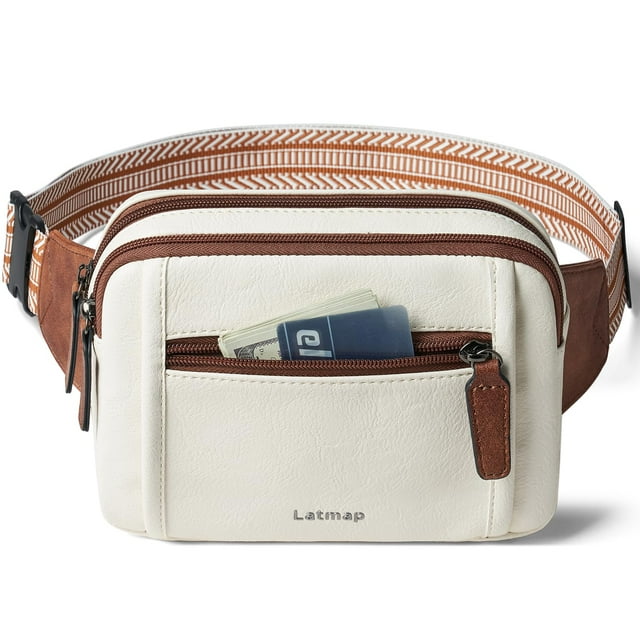 Riñonera Fanny Pack LATMAP 3L con triple cremallera, color beige