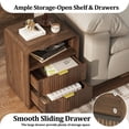 thumbnail image 5 of KIGOTY Farmhouse Nightstand Set of 2 with Charging Station, Night Stand Bedside Table with 2 Drawers,End Side Table with Open Shelf for Bed Room(White-Brown, 2 Pack), 5 of 7
