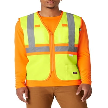 Genuine Dickies Safety Vest, Hi-Vis Synthetic Vest, 3M™ Scotchlite™ Reflective Taping, ANSI Class 2