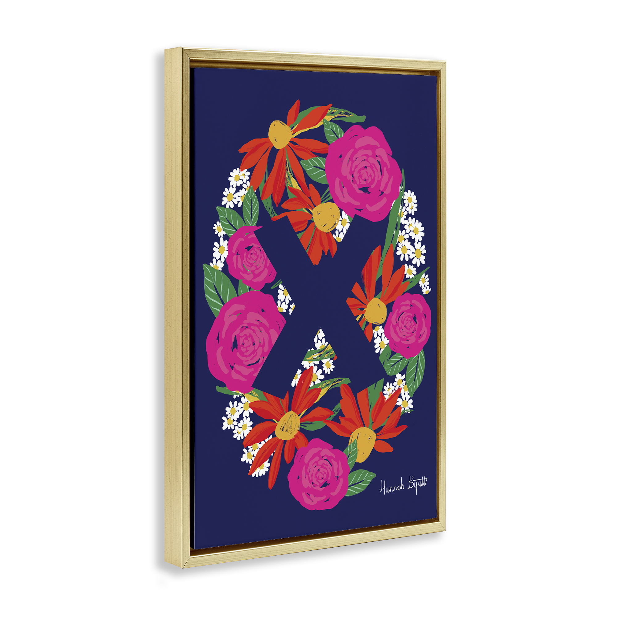 Stupell Industries Floral Bloom Letter X Botanical & Floral Painting Gold Floater Framed Art Print Wall Art, 17 x 25